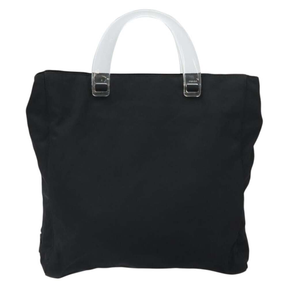 Prada Nylon Plastic Handbag Black Clear Silver